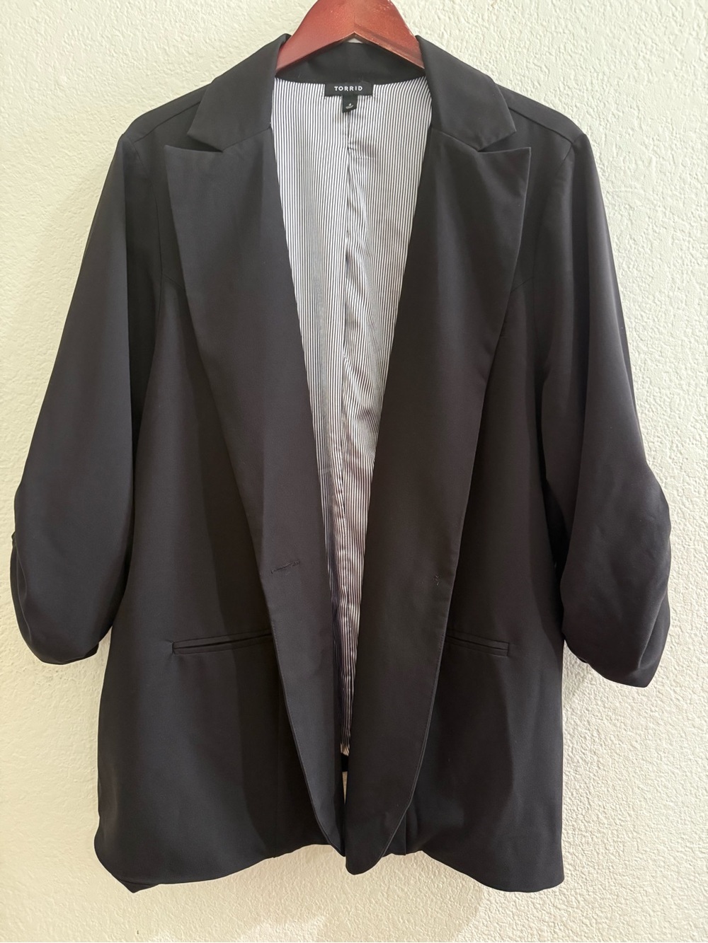 Torrid Black Blazer with Pinstriped Lining Size 4